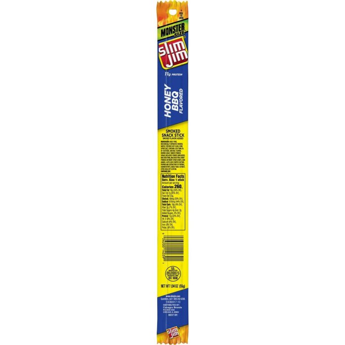 Staging Sweet Joint Slim Jim Monster Size Honey Bbq Flavored Smoked Snack Stick